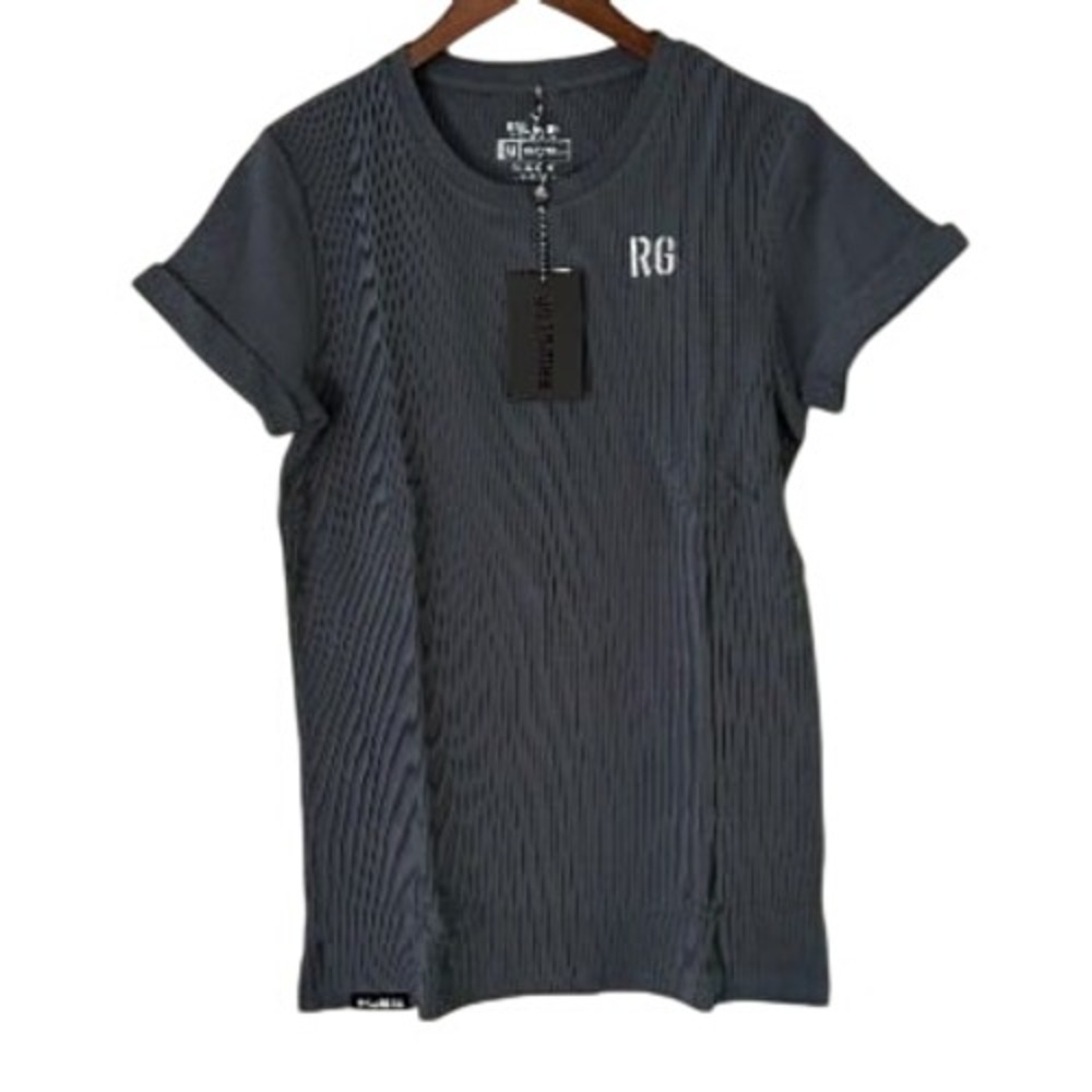 RawGear Men Turbulence Ribbed T-Shirt Gray Short Sleeve RG Logo Size‎ M NEW